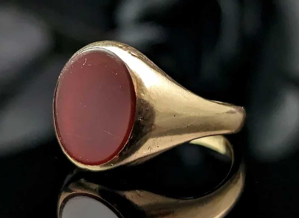 Antique Art Deco Carnelian signet ring, 9k gold - image 3