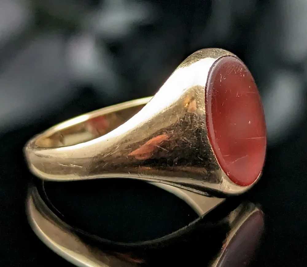 Antique Art Deco Carnelian signet ring, 9k gold - image 4