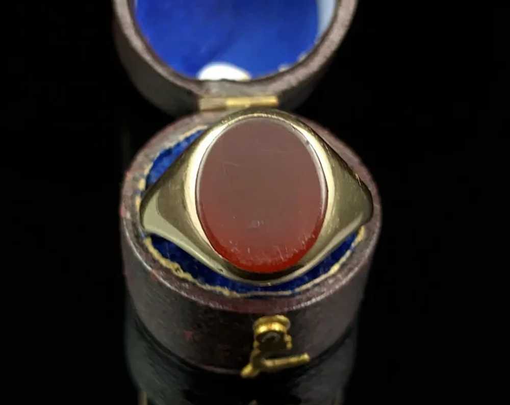 Antique Art Deco Carnelian signet ring, 9k gold - image 7