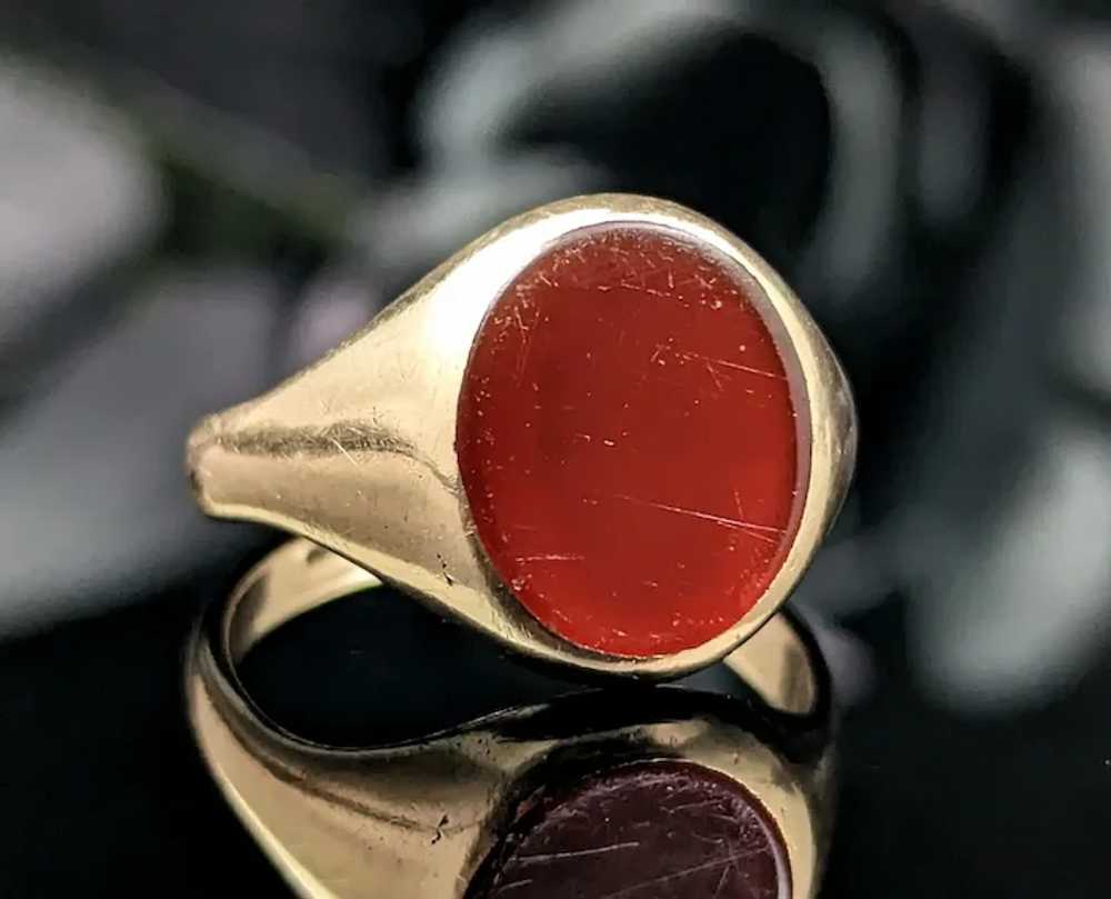 Antique Art Deco Carnelian signet ring, 9k gold - image 8