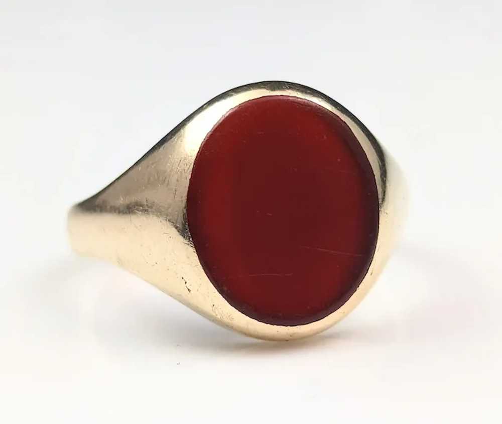 Antique Art Deco Carnelian signet ring, 9k gold - image 9