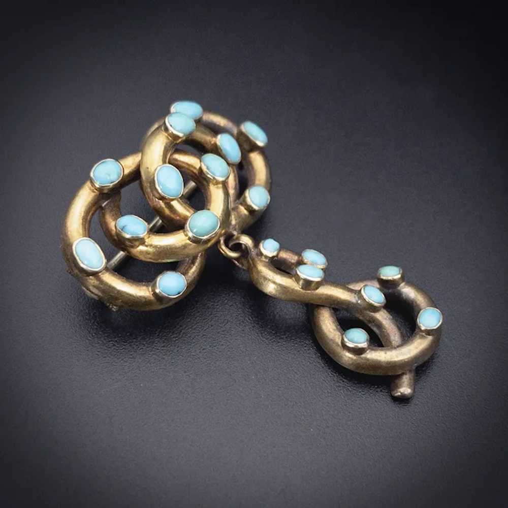 Antique 18K & Turquoise Serpentine Love Knot Broo… - image 3