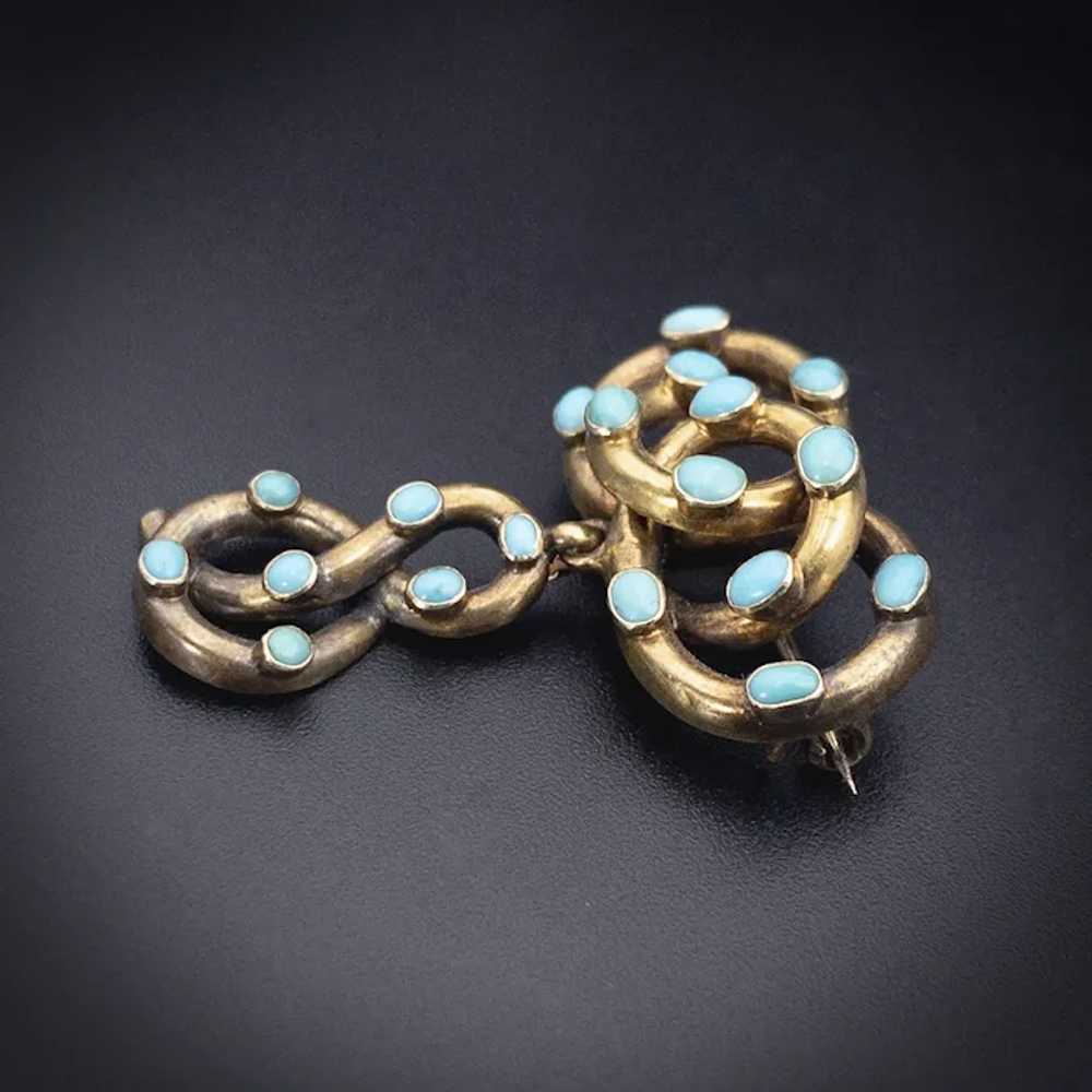 Antique 18K & Turquoise Serpentine Love Knot Broo… - image 4