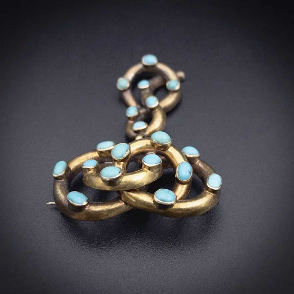 Antique 18K & Turquoise Serpentine Love Knot Broo… - image 5