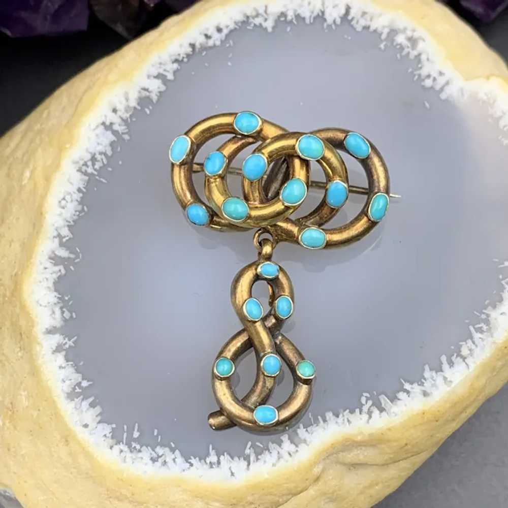 Antique 18K & Turquoise Serpentine Love Knot Broo… - image 6