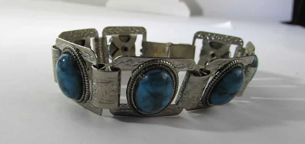 Vintage Silver Tone Bracelet with Faux Turquoise … - image 10