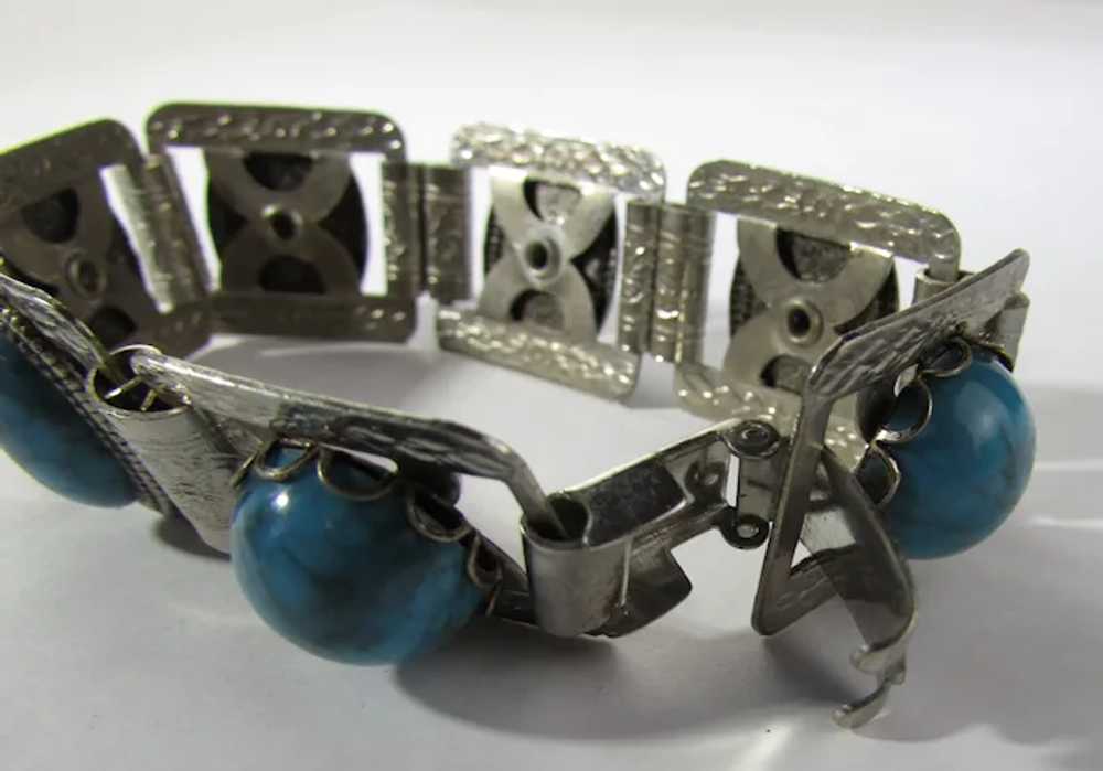 Vintage Silver Tone Bracelet with Faux Turquoise … - image 11