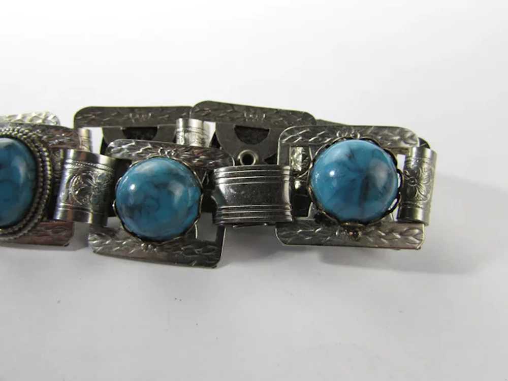 Vintage Silver Tone Bracelet with Faux Turquoise … - image 12