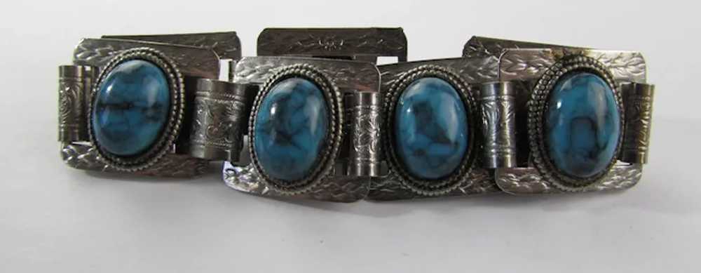 Vintage Silver Tone Bracelet with Faux Turquoise … - image 2