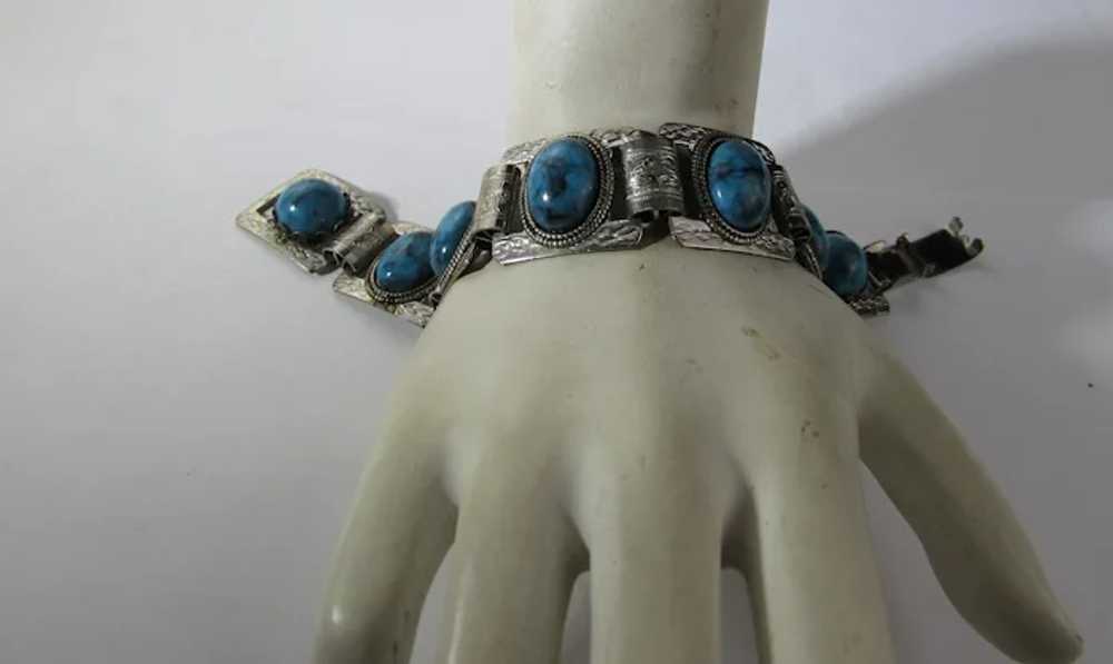 Vintage Silver Tone Bracelet with Faux Turquoise … - image 3