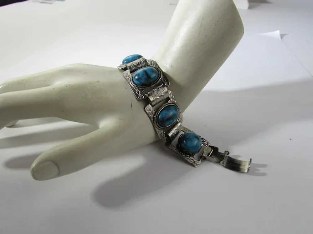 Vintage Silver Tone Bracelet with Faux Turquoise … - image 4