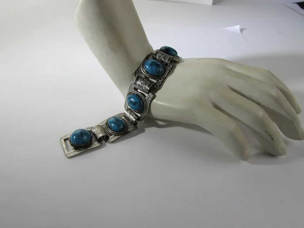 Vintage Silver Tone Bracelet with Faux Turquoise … - image 5