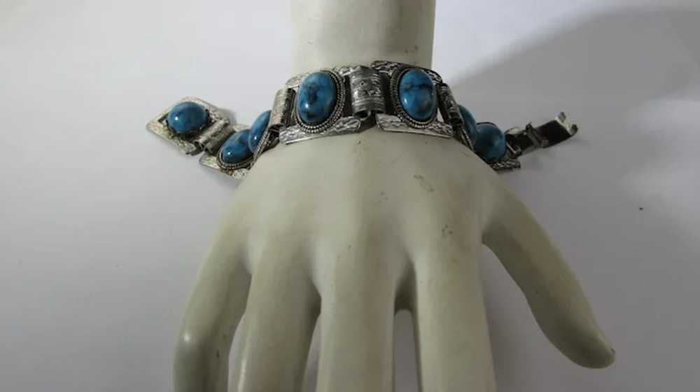 Vintage Silver Tone Bracelet with Faux Turquoise … - image 6