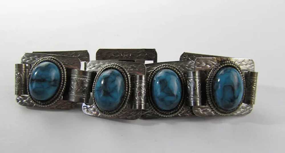 Vintage Silver Tone Bracelet with Faux Turquoise … - image 9