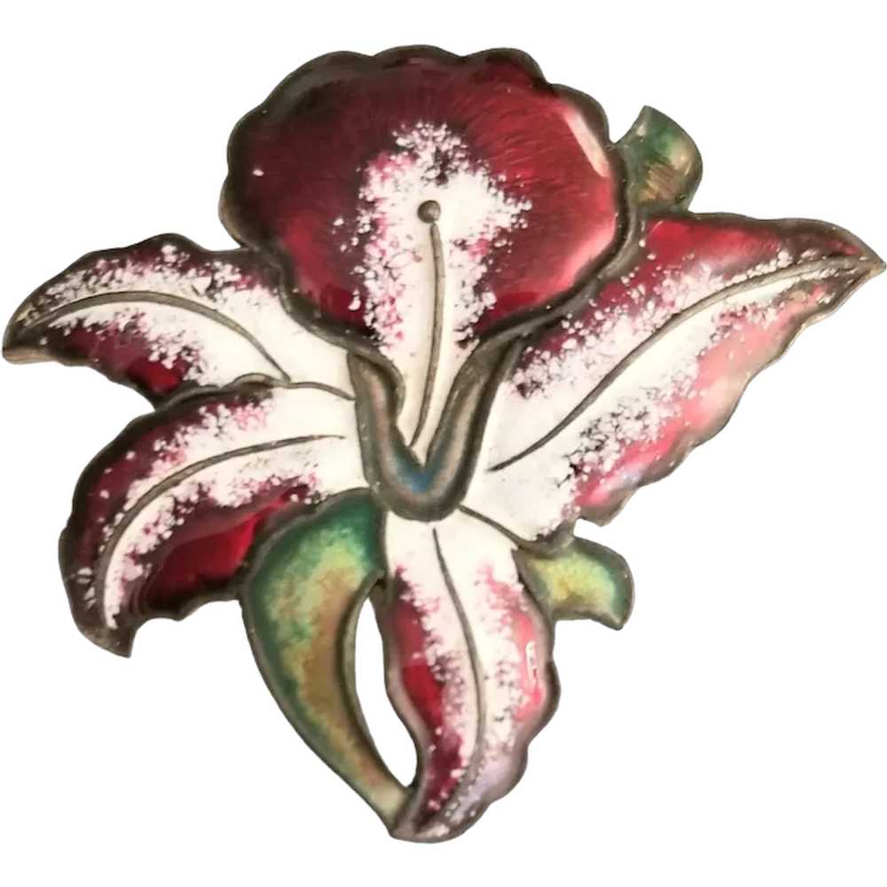 Holland Silver Tone Red Enamel Flower Pin Brooch,… - image 1