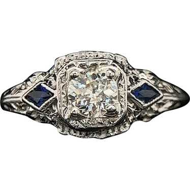 Art Deco .40ct. Diamond & Sapphire Antique Engage… - image 1