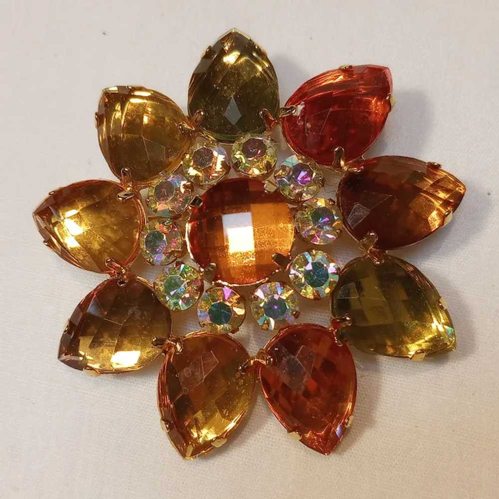 Joan Rivers flower pin earrings amber orange auro… - image 2