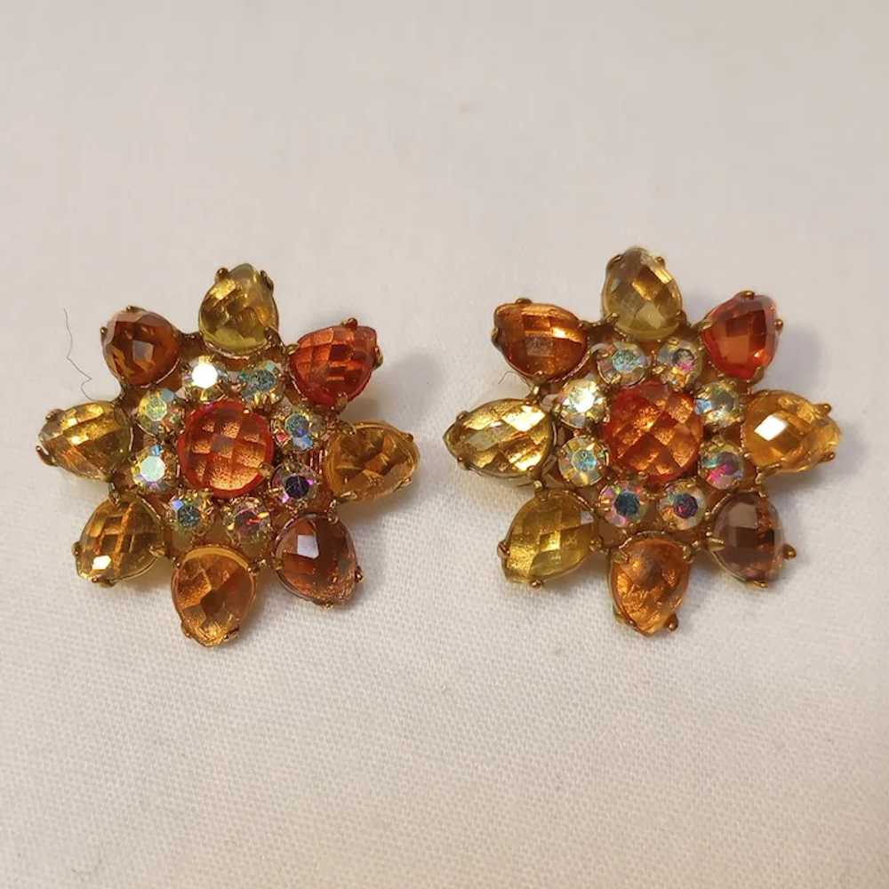 Joan Rivers flower pin earrings amber orange auro… - image 3