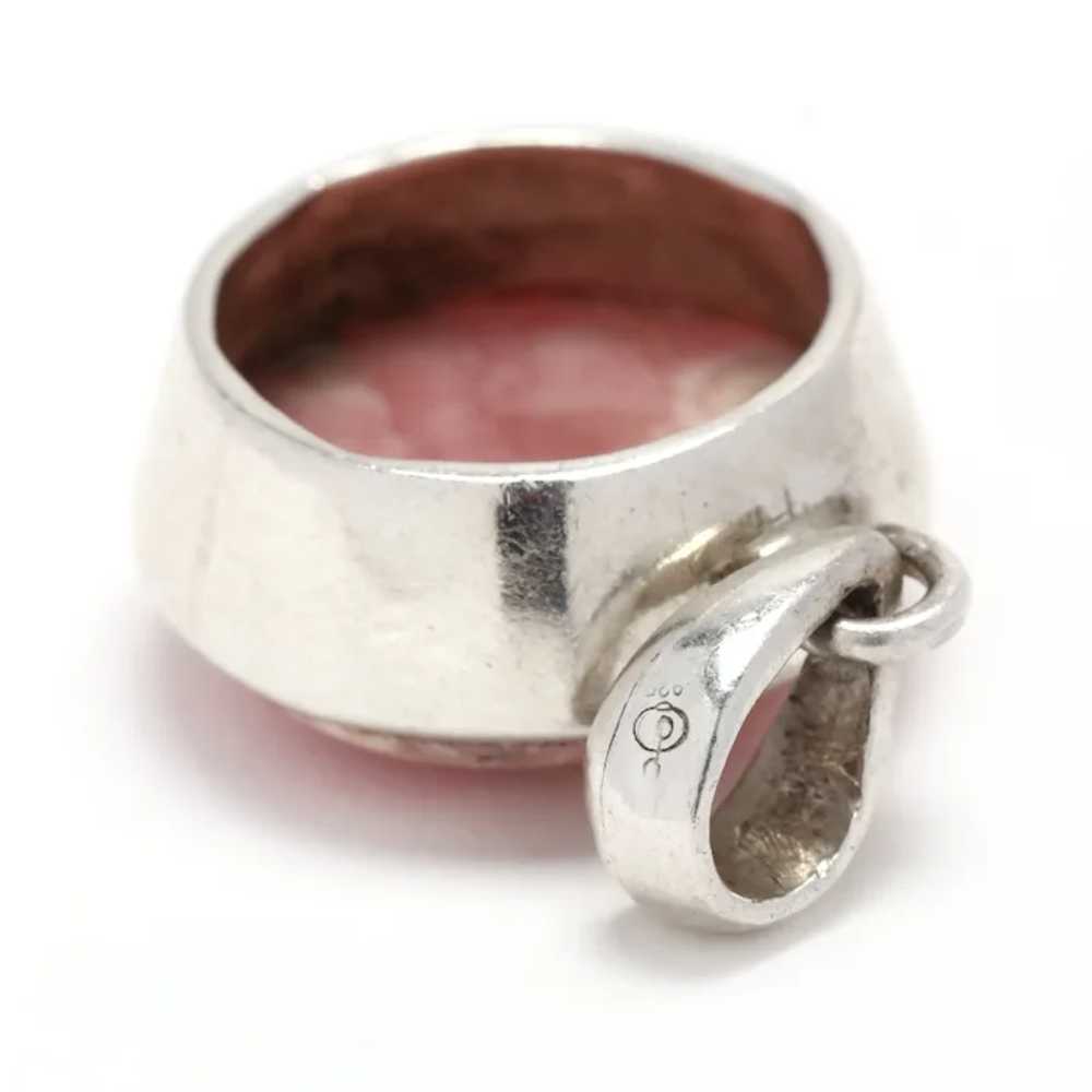 Round Rhodochrosite Pendant, Sterling Silver, Len… - image 3