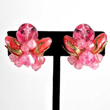 1960s German Pink Bead Earrings - image 1