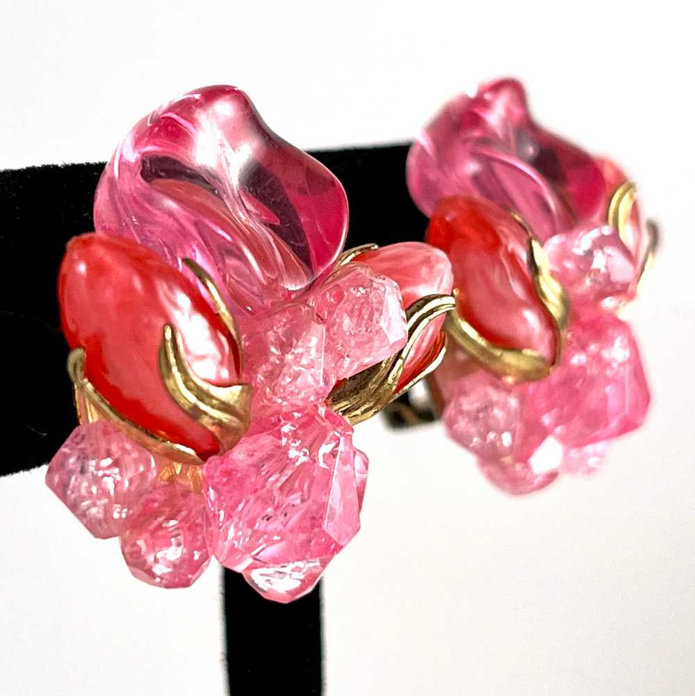 1960s German Pink Bead Earrings - image 2