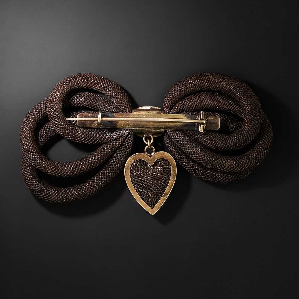 Victorian Woven Hair Bow Brooch with Heart - image 2