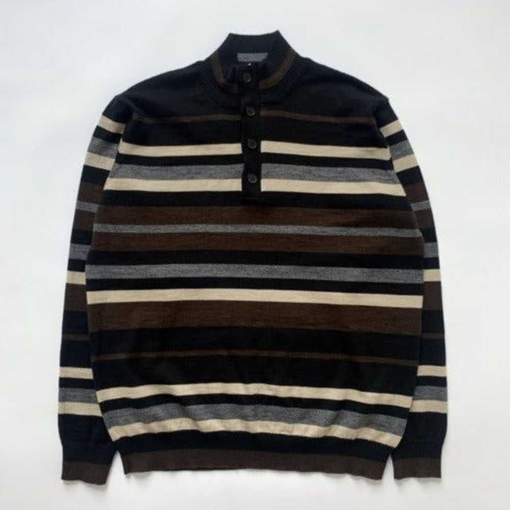 Vintage Merino Wool Brown Striped Half-Zip Long S… - image 2