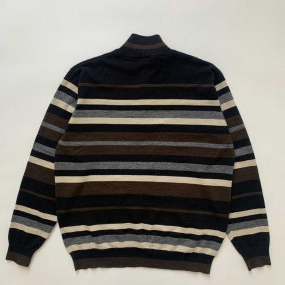 Vintage Merino Wool Brown Striped Half-Zip Long S… - image 3