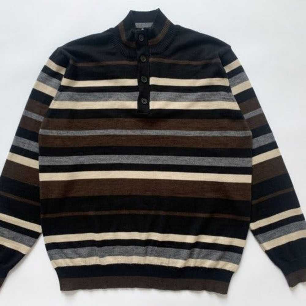 Vintage Merino Wool Brown Striped Half-Zip Long S… - image 4