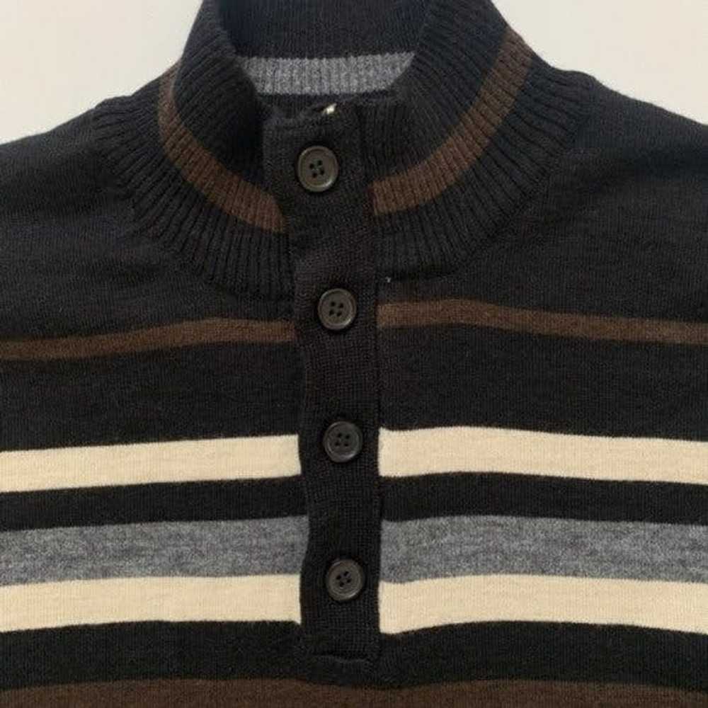 Vintage Merino Wool Brown Striped Half-Zip Long S… - image 5