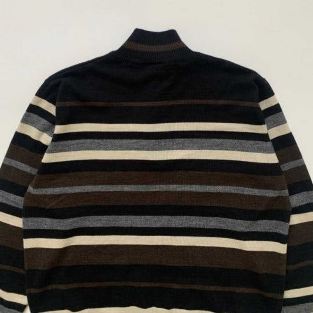 Vintage Merino Wool Brown Striped Half-Zip Long S… - image 7