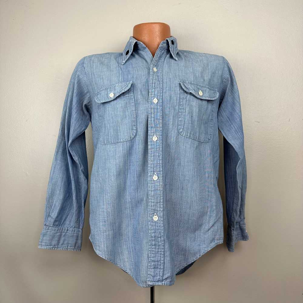 1970s Chambray Shirt with Embroidery, Golden Line… - image 1