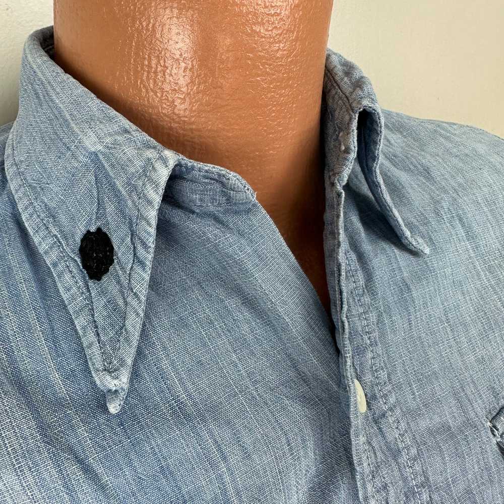 1970s Chambray Shirt with Embroidery, Golden Line… - image 3