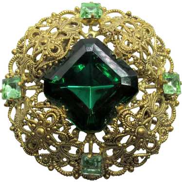 Intricate Czech Filigree Emerald Green Rhinestone 