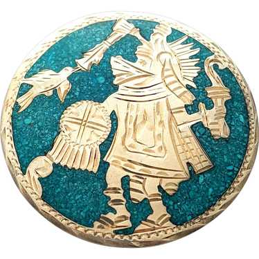 925 Sterling Silver Mexico Round Warrior Turquois… - image 1