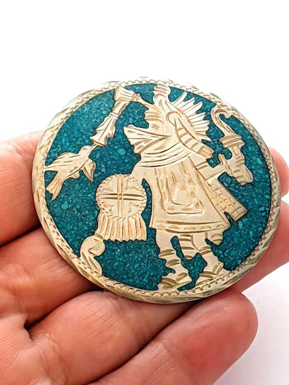 925 Sterling Silver Mexico Round Warrior Turquois… - image 3
