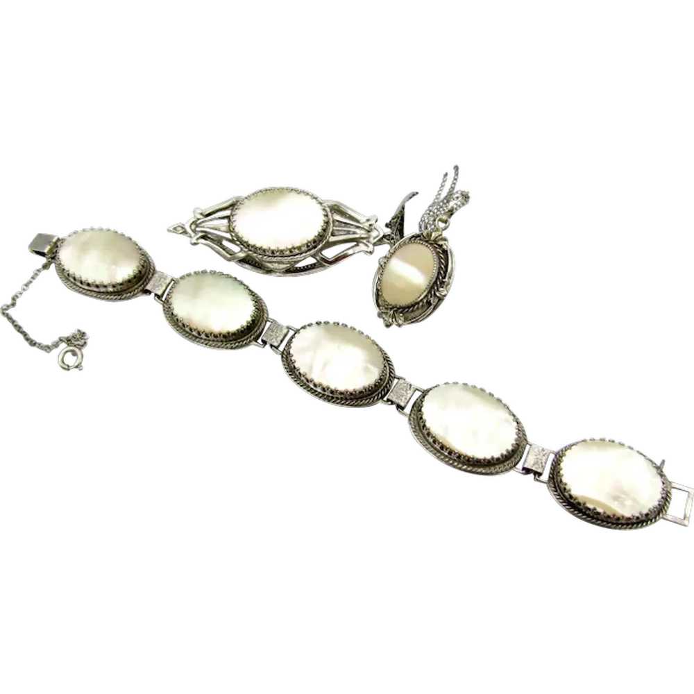 Vintage WHITING & DAVIS MOP Pin Pendant & Bracele… - image 1