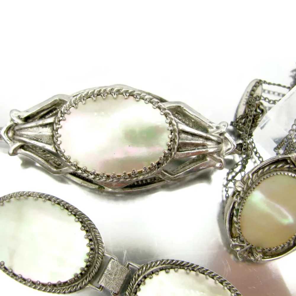 Vintage WHITING & DAVIS MOP Pin Pendant & Bracele… - image 2