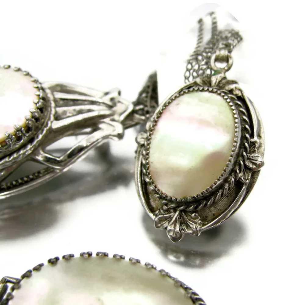 Vintage WHITING & DAVIS MOP Pin Pendant & Bracele… - image 3
