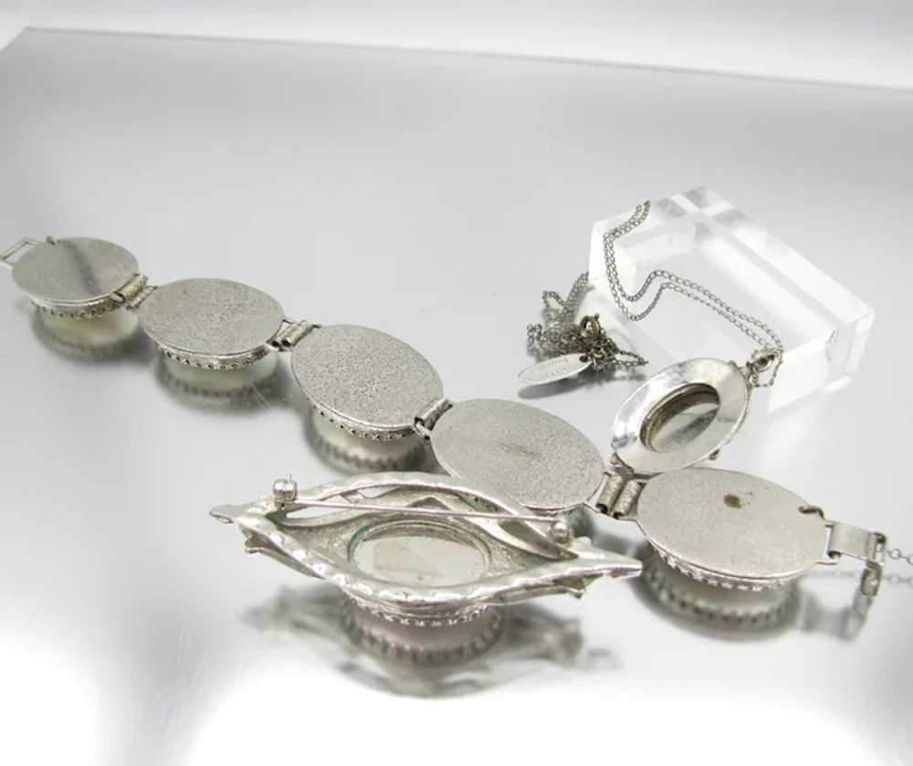 Vintage WHITING & DAVIS MOP Pin Pendant & Bracele… - image 4