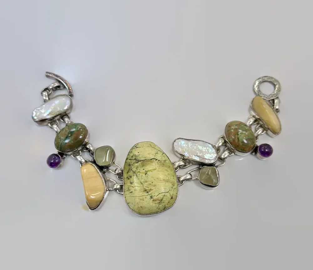 Stone Bracelet, Jasper, Agate, MOP, Amethyst, Ste… - image 3