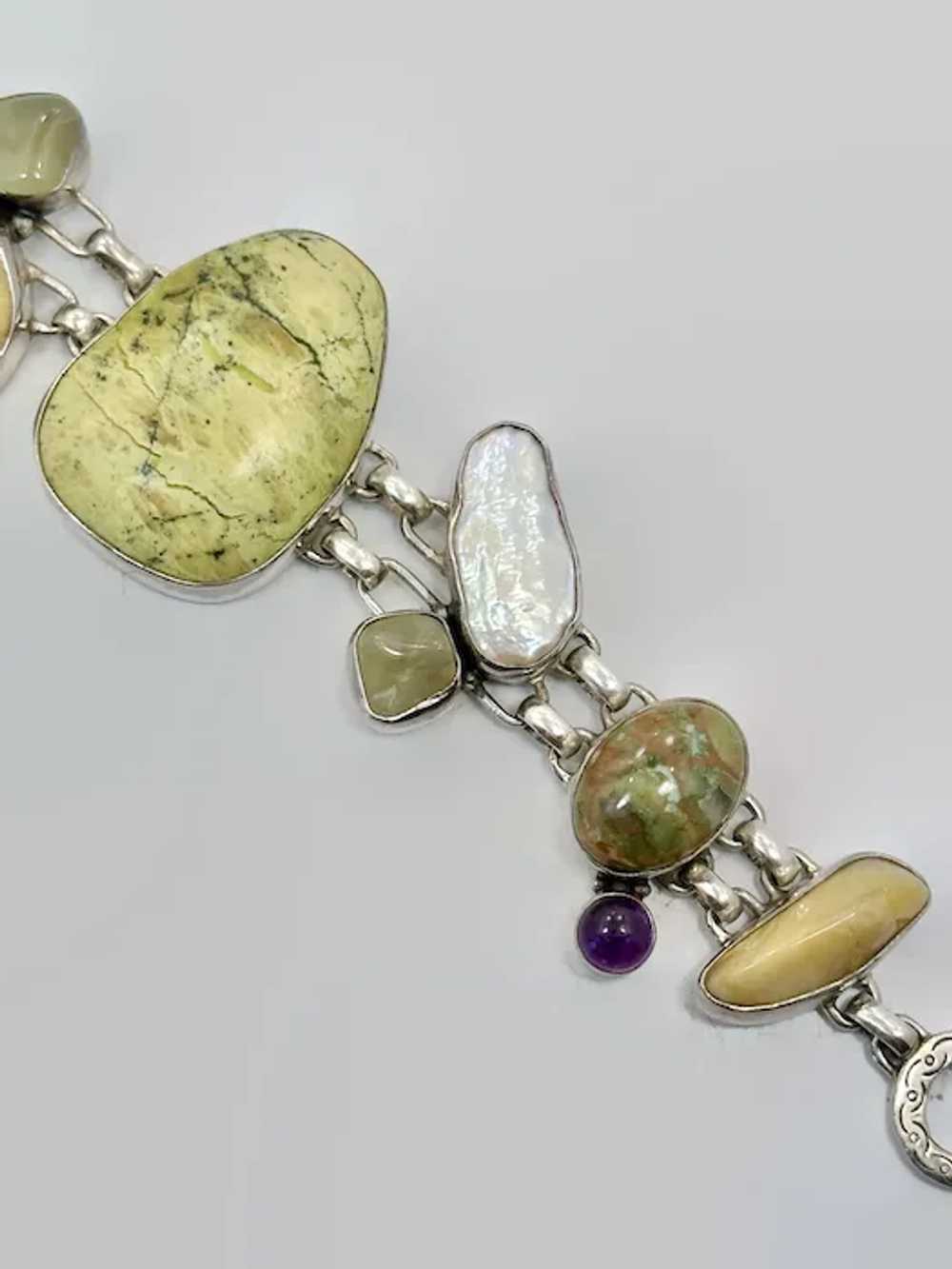 Stone Bracelet, Jasper, Agate, MOP, Amethyst, Ste… - image 6