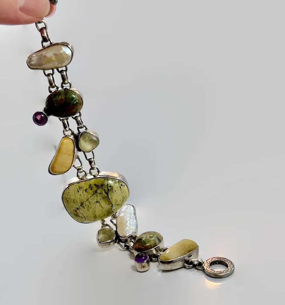 Stone Bracelet, Jasper, Agate, MOP, Amethyst, Ste… - image 9