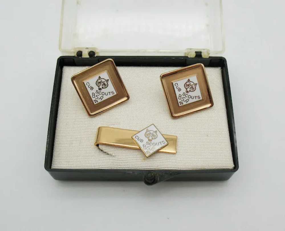 Vintage Cub Scouts Cuff Links & Tie Bar by Leaven… - image 5