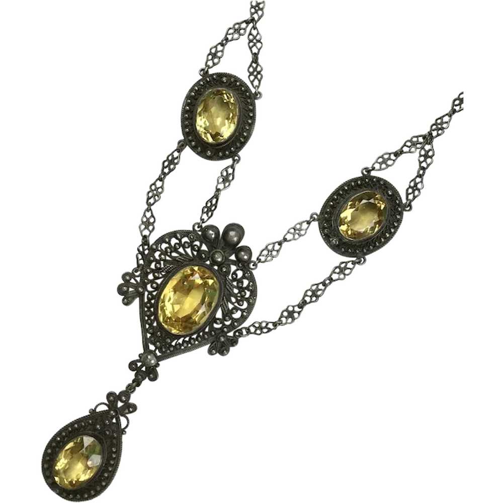Stunning Sterling Yellow Quartz Festoon Necklace - image 1