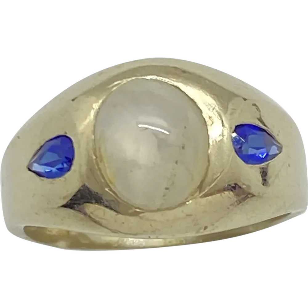 Gents Ring White Star Sapphire Cabochon and Pear … - image 1