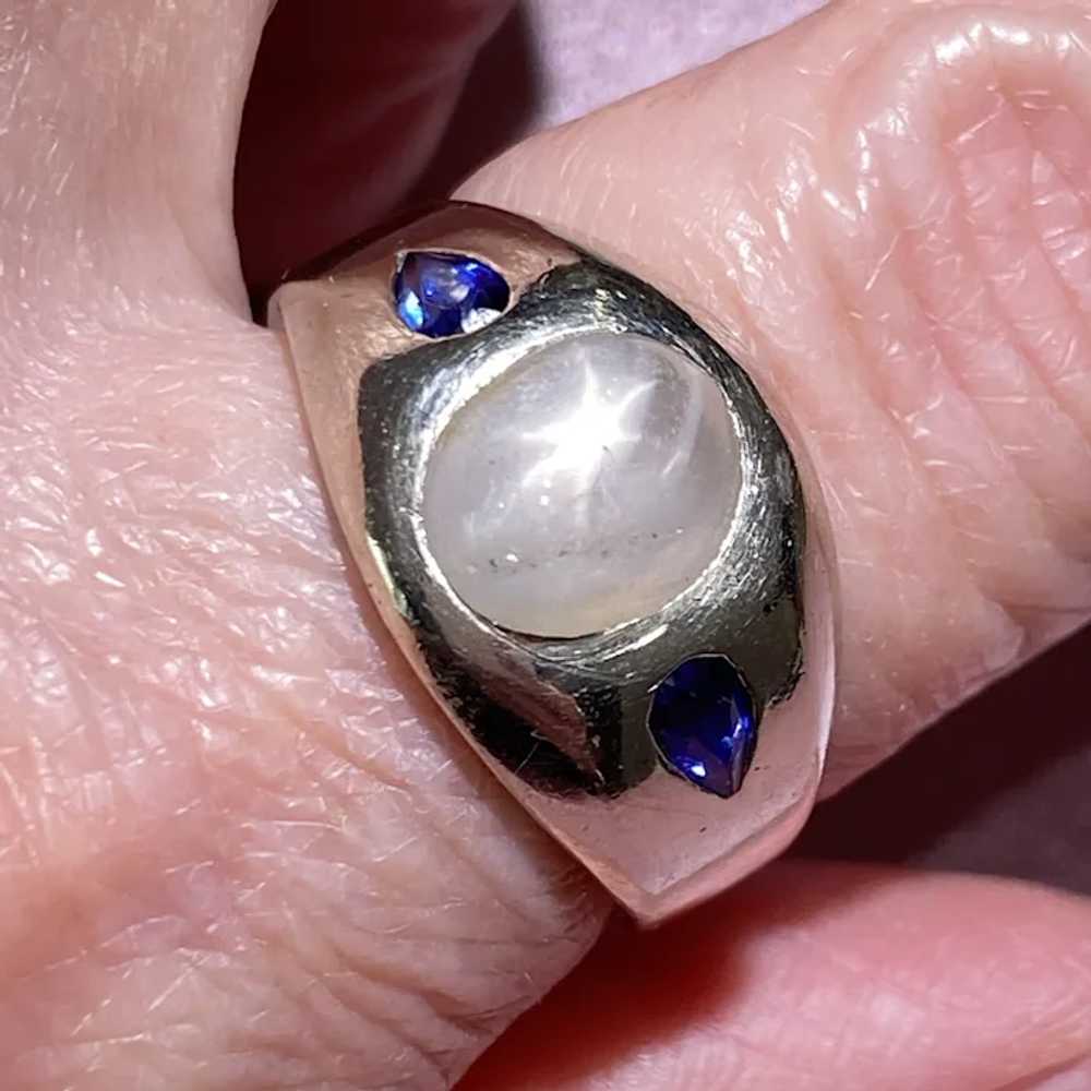 Gents Ring White Star Sapphire Cabochon and Pear … - image 9