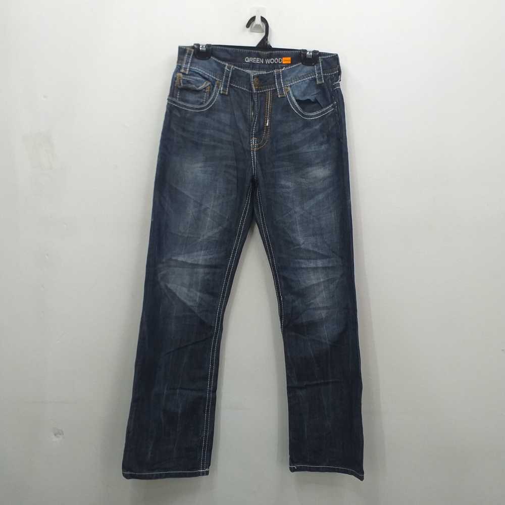 Streetwear Dark Blue Green Wood Jeans 30x31 Denim - image 1