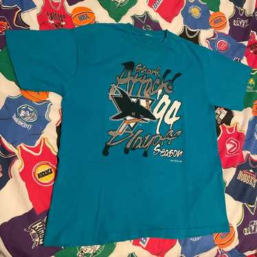 Vintage Starter San Jose Sharks NHL Baseball Jersey Pinstripe Turquoise L