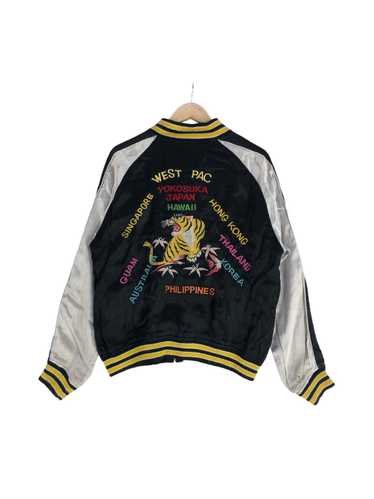 HANATABIGAKUDAN Taki Fuji White Tiger Embroidery Souvenir Jacket M